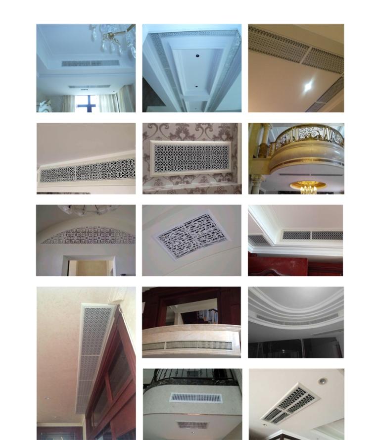 5、散流器，散流器是空调系统中常用的送风口，可根据使用要求制成正方形或长方形，能配合任何天花板的装修要求。散流器的内芯部分可从外框拆离，方便安装及清洗。后面可配风口调节阀以控制调整风量。适用于播音室、医院、剧场、教室、音乐厅、图书馆、游艺厅、剧场休息厅、一般办公室、商店、旅馆、饭店、及体育馆等。 6、球形可调风口，球形可调风口是一种喷口型送风口。高速气流在经过阀体喷口中对指定方向送风，气流喷射方向可在顶角为35°的圆锥形空间内前后左右方便地调节，气体流量也可通过阀门开合程度来调节。多用于高大层顶高速送风或局部供冷的场合，如机场候机大厅，室内体育场，宾馆厨房等场合。 7、旋流风口，旋流风口送出旋转射流，具有诱导比大，风速衰减快的特点，在空调通风系统中可用作大风量，大温差送风以减少风口数量，安装在天花板或顶棚上，可用于3米以内低空间，也可用二种高度大面积送风，高度甚至可达10米以上。上海天娇空调设备有限公司是随着社会发展需要而创立的，专业生产风口,风阀,防火阀,消声器等中央空调末端产品