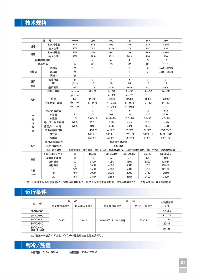 开利30AQA 活塞式空气机组技术规格 开利30AQA 活塞式空气机组技术规格